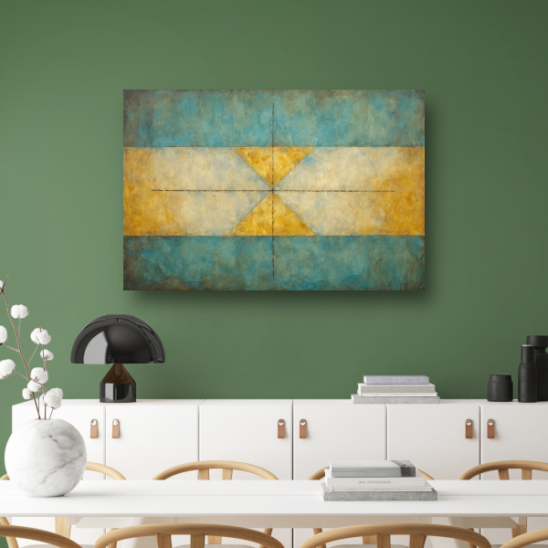 Geometrische compositie in geel, blauw en wit acrylglas