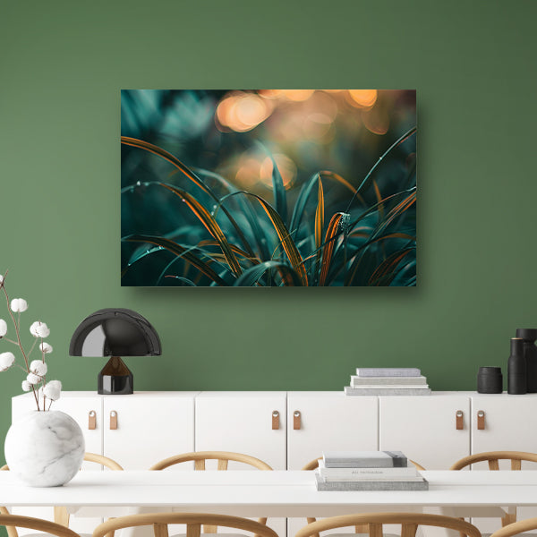 Close-up van gras met licht en bokeh acrylglas