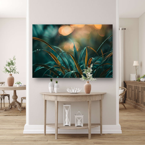 Close-up van gras met licht en bokeh acrylglas