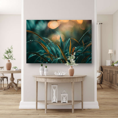 Close-up van gras met licht en bokeh acrylglas