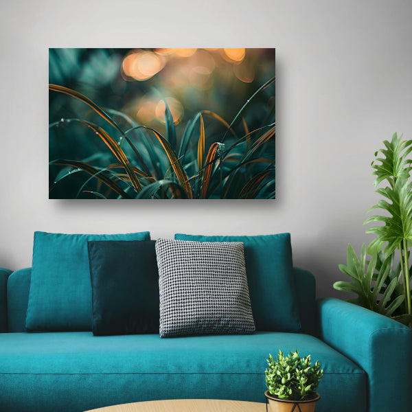 Close-up van gras met licht en bokeh acrylglas