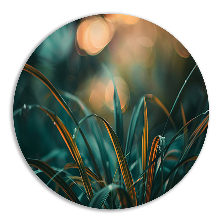 Close-up van gras met licht en bokeh forex muurcirkel