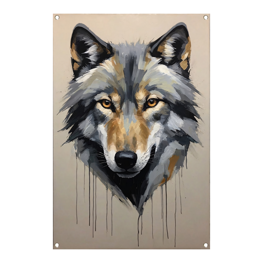 Abstracte Wolf in Kleurrijke Penseelstreken tuinposter