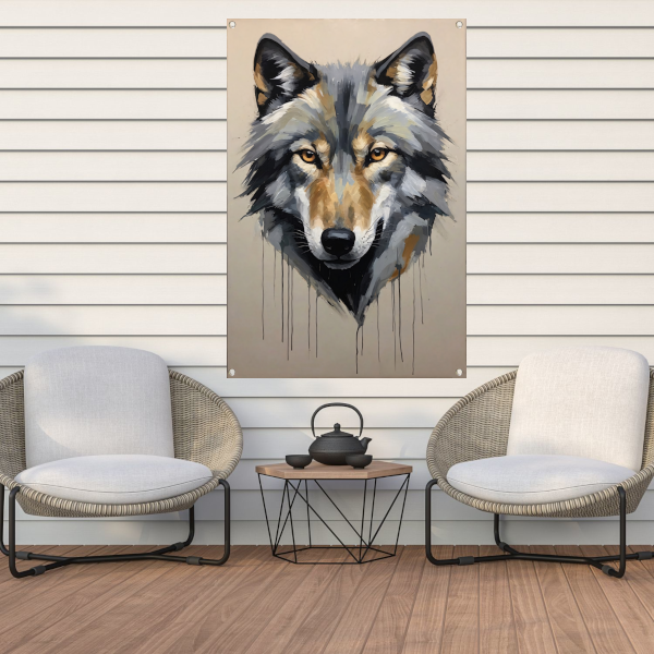 Abstracte Wolf in Kleurrijke Penseelstreken tuinposter