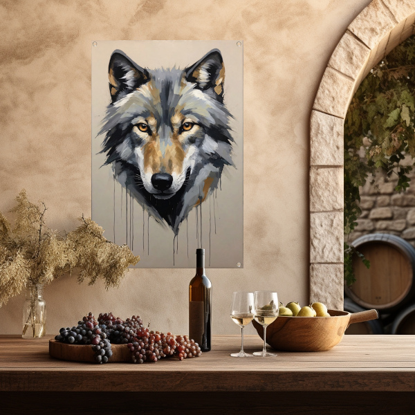 Abstracte Wolf in Kleurrijke Penseelstreken tuinposter
