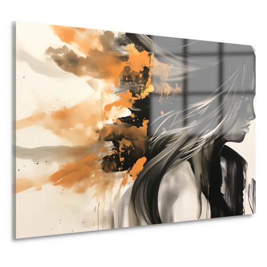 Dynamische Vrouw in Oranje en Goud acrylglas