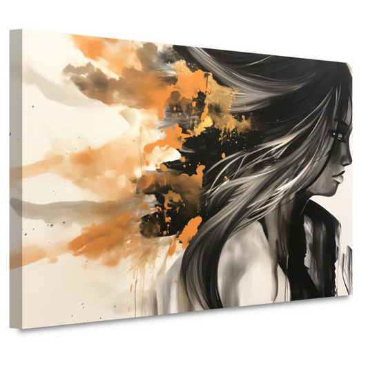 Dynamische Vrouw in Oranje en Goud canvas