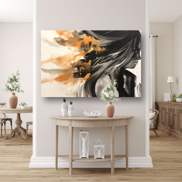 Dynamische Vrouw in Oranje en Goud poster