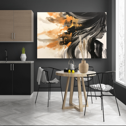Dynamische Vrouw in Oranje en Goud poster