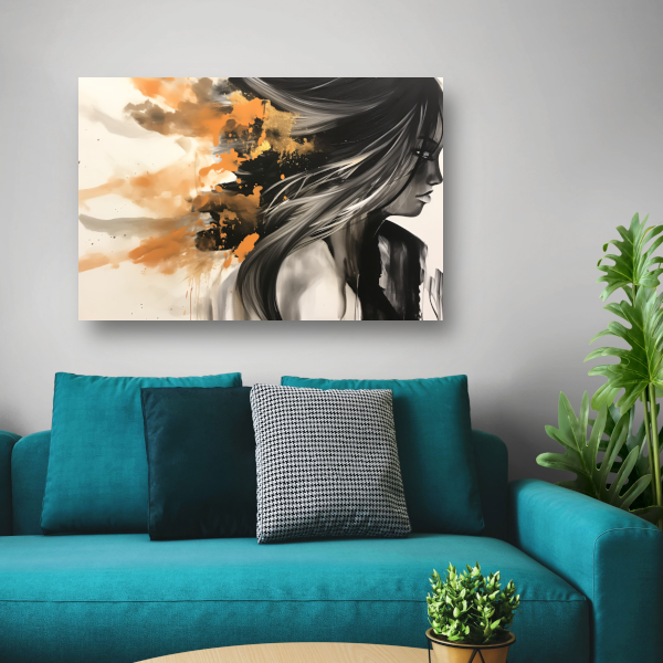 Dynamische Vrouw in Oranje en Goud poster
