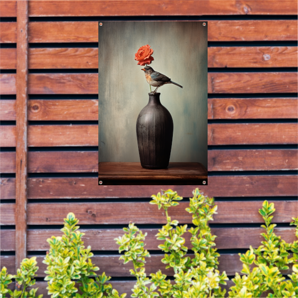 Minimalistische vaas met bloem in close-up tuinposter