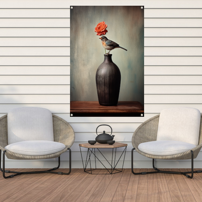 Minimalistische vaas met bloem in close-up tuinposter