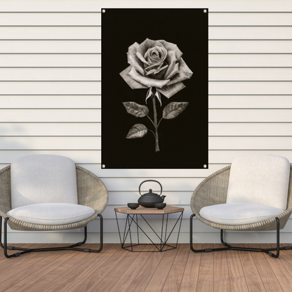 Minimalistische Charcoal Tekening van een Roos tuinposter