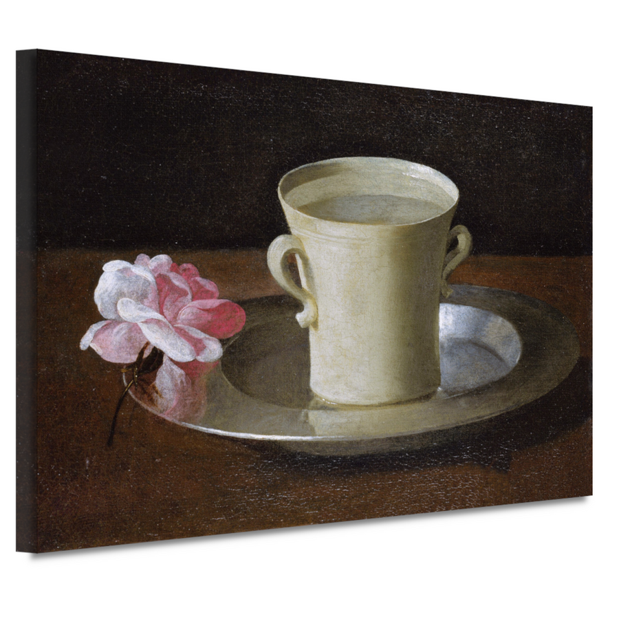Kopje water en een roos op een zilveren bord - Francisco de Zurbarán canvas