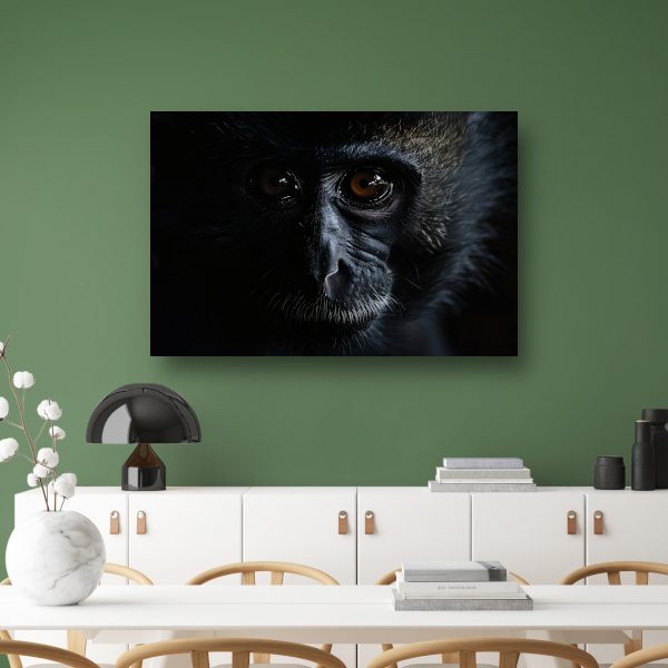 Doordringende Blik van een Aap in het Donker canvas met baklijst