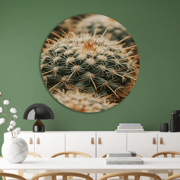 Close-up van een groene cactus aluminium muurcirkel