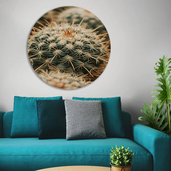 Close-up van een groene cactus aluminium muurcirkel