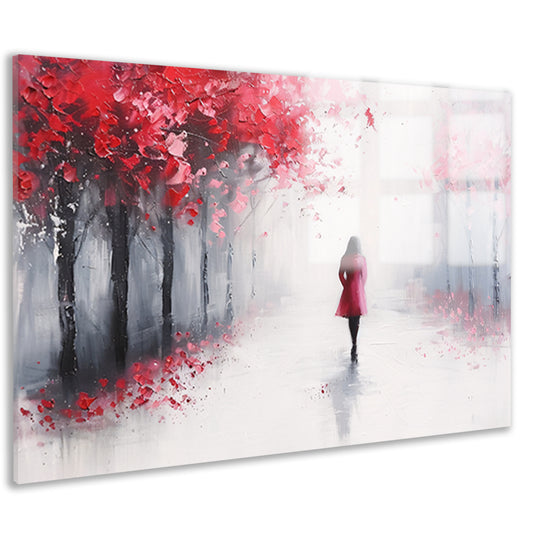 Vrouw wandelend in een herfstlandschap acrylglas