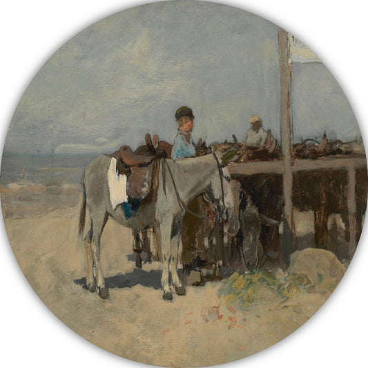 Ezelstandplaats op het strand te Scheveningen - Anton Mauve aluminium muurcirkel
