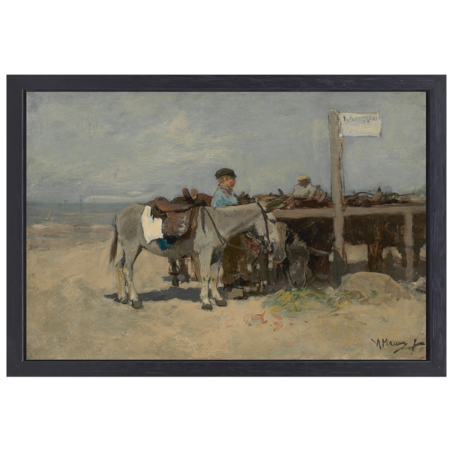 Ezelstandplaats op het strand te Scheveningen - Anton Mauve canvas met baklijst