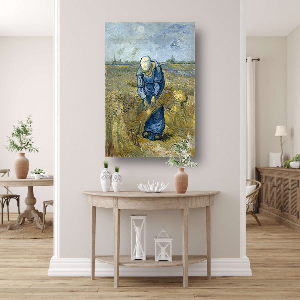 Boerin die schoven bindt - Vincent van Gogh canvas met baklijst