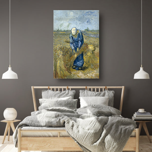 Boerin die schoven bindt - Vincent van Gogh canvas met baklijst