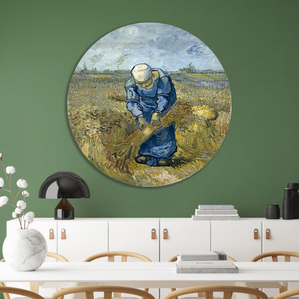 Boerin die schoven bindt - Vincent van Gogh aluminium muurcirkel