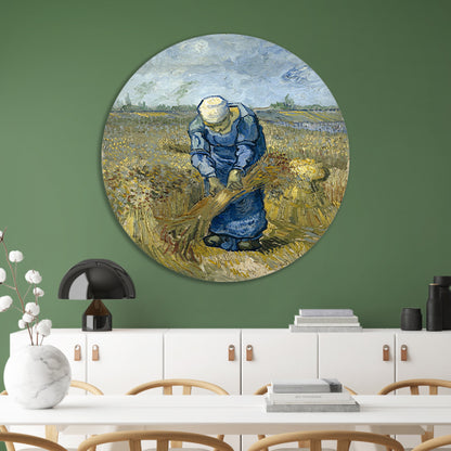 Boerin die schoven bindt - Vincent van Gogh aluminium muurcirkel