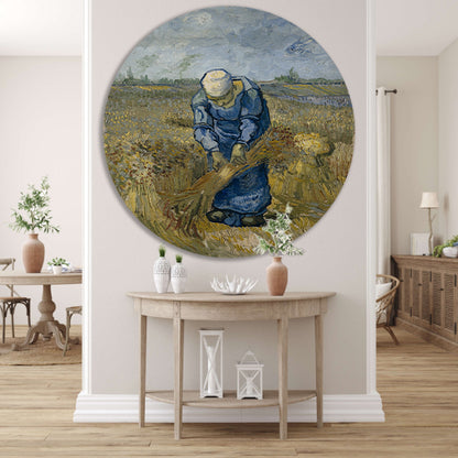 Boerin die schoven bindt - Vincent van Gogh aluminium muurcirkel