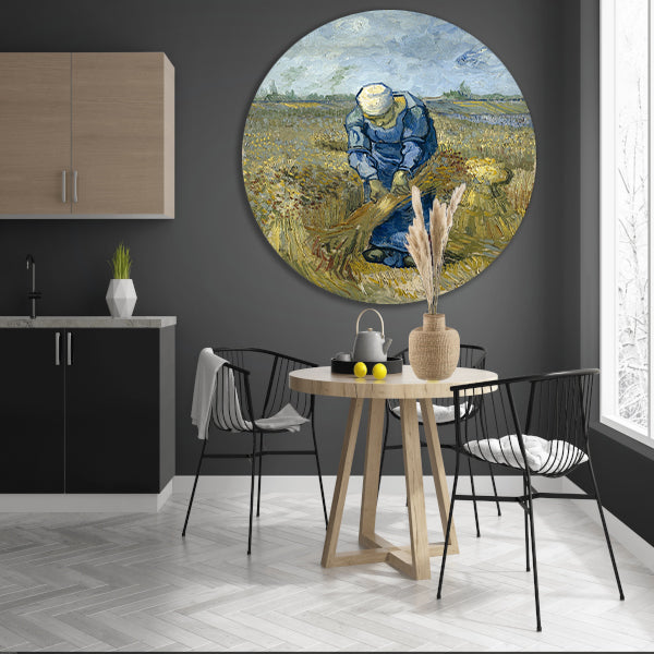 Boerin die schoven bindt - Vincent van Gogh aluminium muurcirkel
