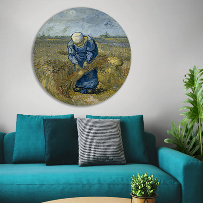 Boerin die schoven bindt - Vincent van Gogh aluminium muurcirkel