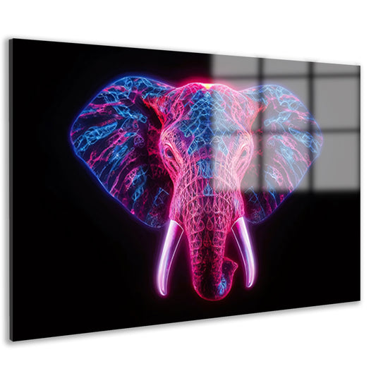 Neon olifant in futuristische abstracte kunst acrylglas