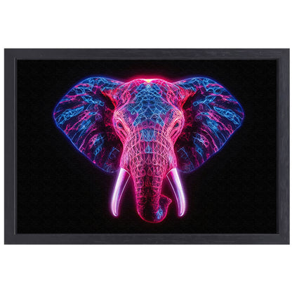 Neon olifant in futuristische abstracte kunst canvas met baklijst