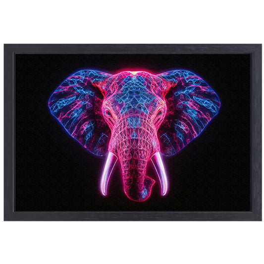 Neon olifant in futuristische abstracte kunst canvas met baklijst