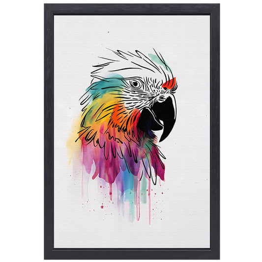 Moderne Kleurrijke Papegaai met Druipend Effect canvas met baklijst