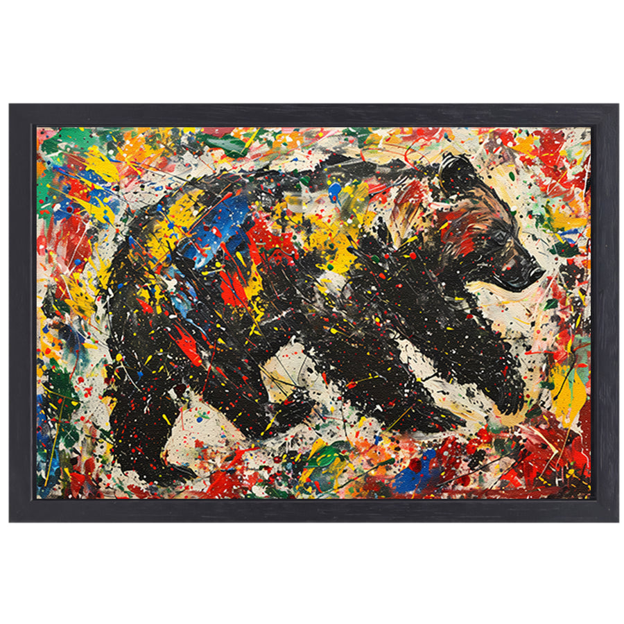 Kleurrijk modern schilderij van een beer canvas met baklijst