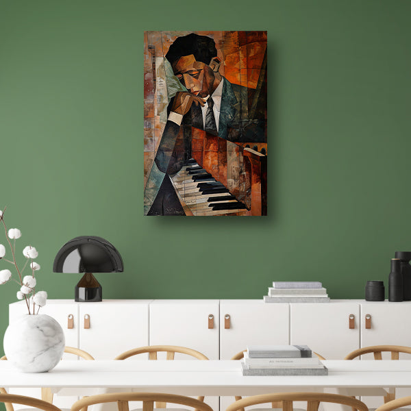 Kubistische piano en portret van muzikant   canvas