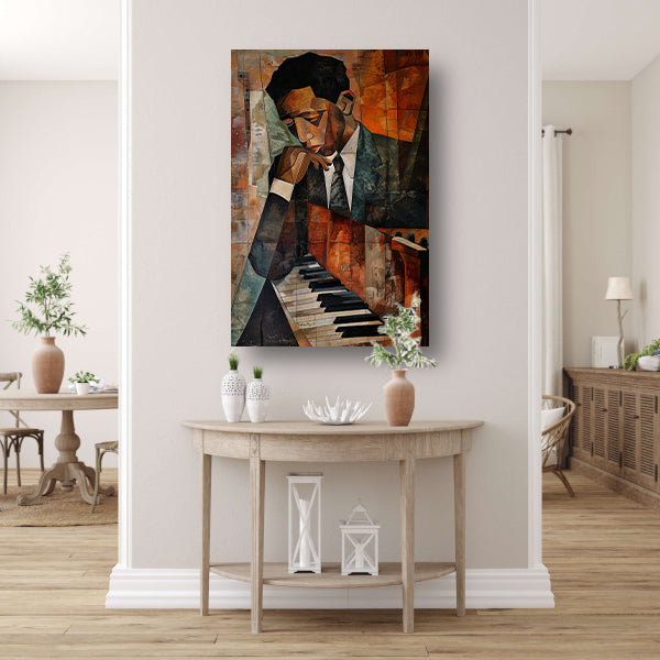 Kubistische piano en portret van muzikant   canvas