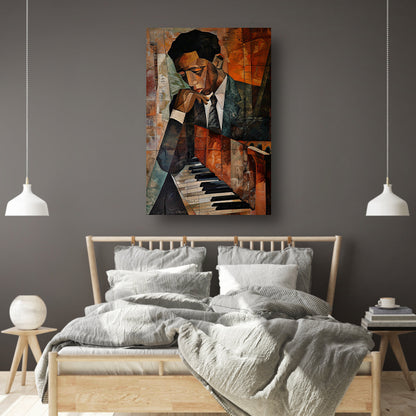 Kubistische piano en portret van muzikant   canvas