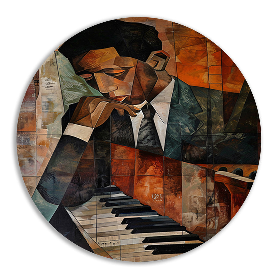 Kubistische piano en portret van muzikant   forex muurcirkel