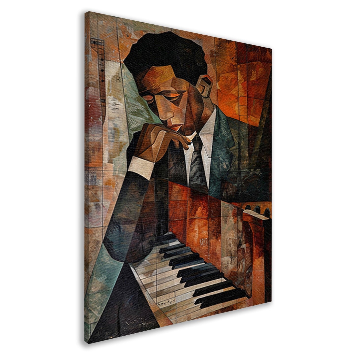 Kubistische piano en portret van muzikant   canvas