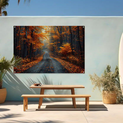 Verlaten bospaadje in zwart-wit tuinposter