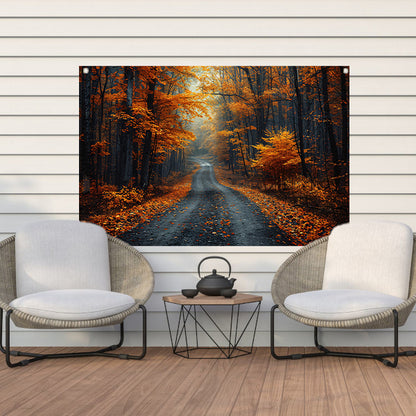 Verlaten bospaadje in zwart-wit tuinposter