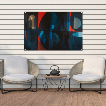 Abstracte kleurrijke geometrische silhouetten kunstwerk tuinposter