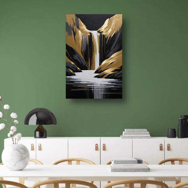 Gouden Accenten Abstracte Waterval Monochroom canvas