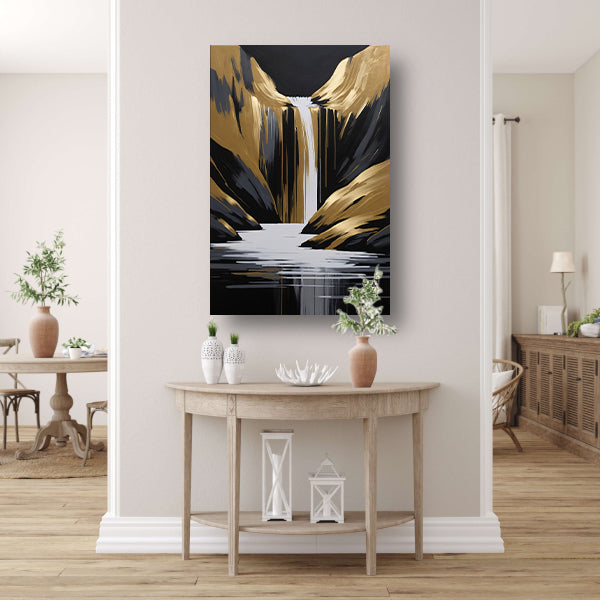 Gouden Accenten Abstracte Waterval Monochroom canvas