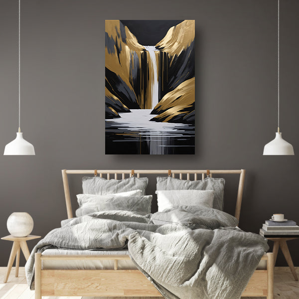 Gouden Accenten Abstracte Waterval Monochroom canvas