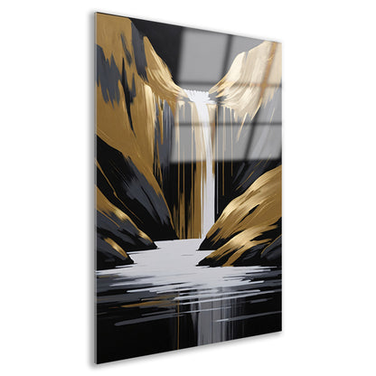 Gouden Accenten Abstracte Waterval Monochroom Acrylglas