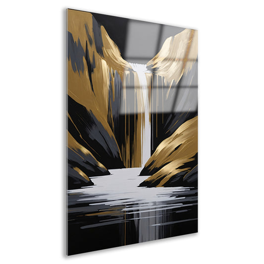 Gouden Accenten Abstracte Waterval Monochroom Acrylglas