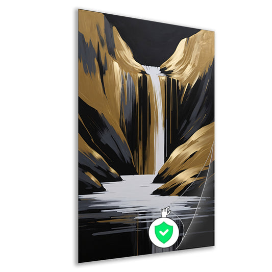 Gouden Accenten Abstracte Waterval Monochroom poster